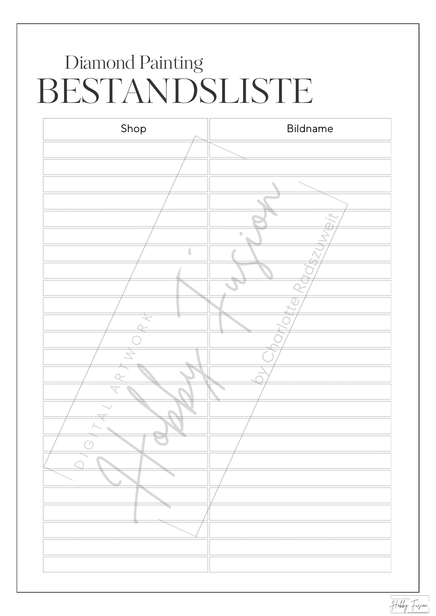 Simple Bestandliste Vorlage