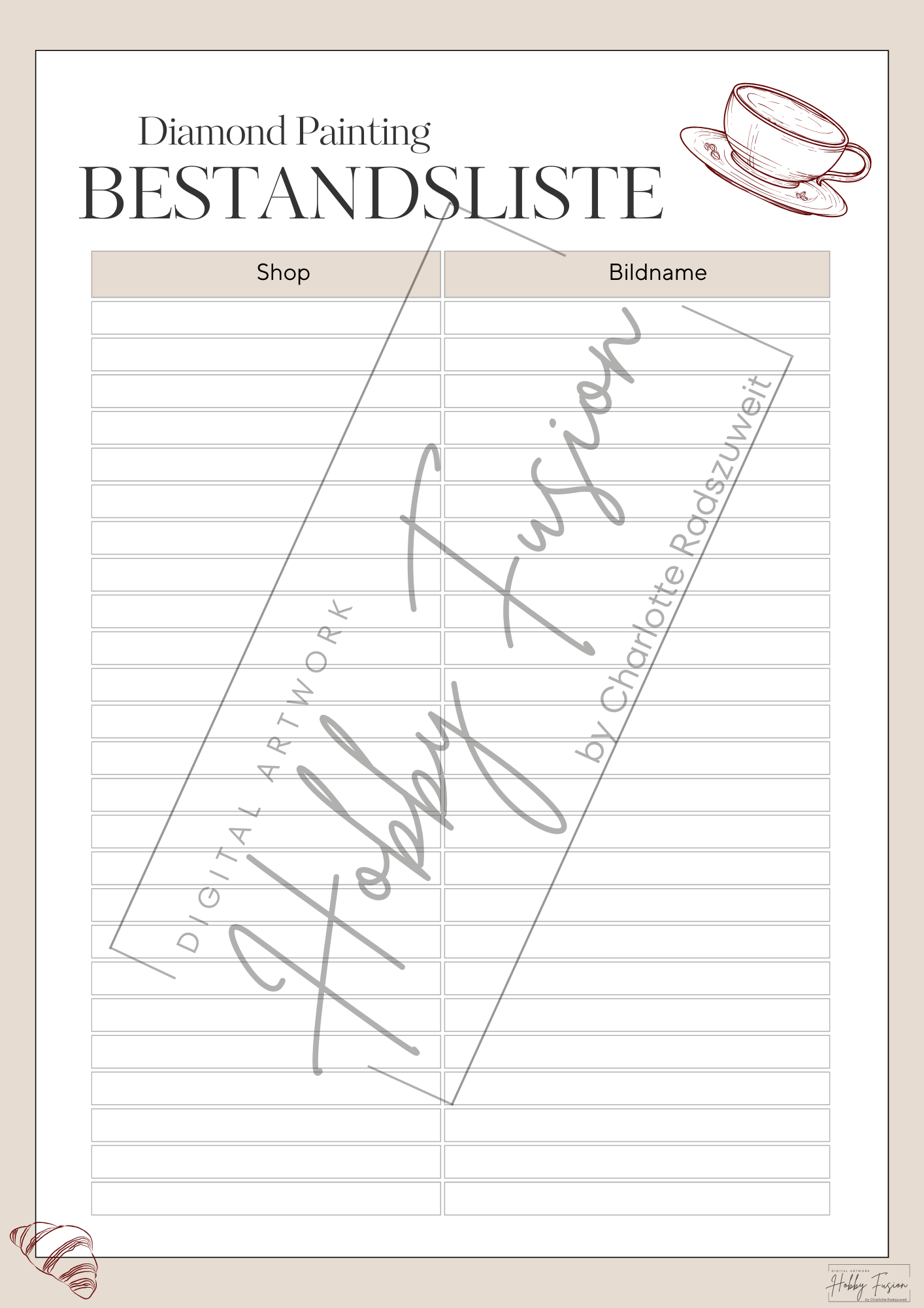 Kaffee Bestandsliste Vorlage